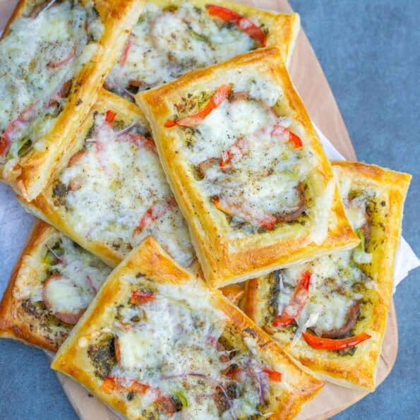 Cheesy Sausage Puff Pastry Squares